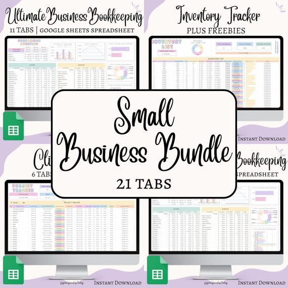 Small Business Spreadsheet Template for Google | Client Tracker Google Sheet | Inventory Tracker Dashboard | Small Business Planner Bundle