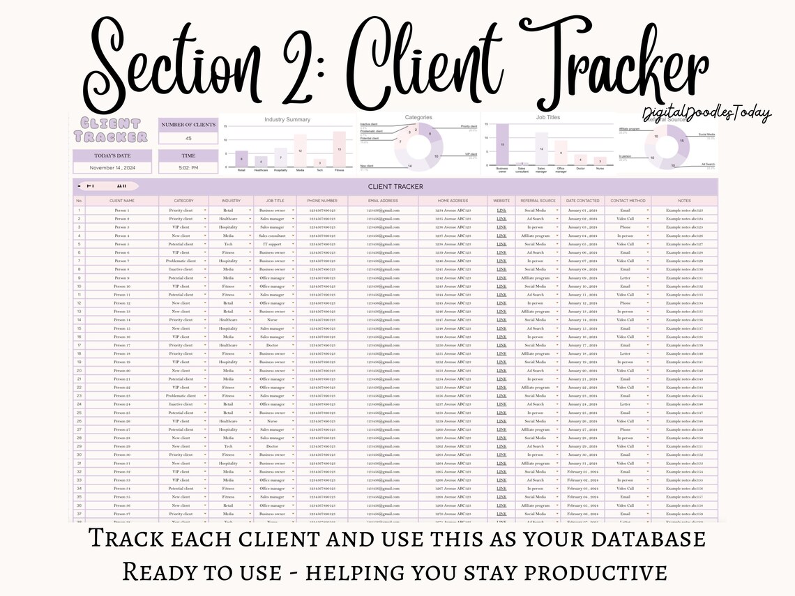 Client Tracker Google Sheets Template | Client Management Spreadsheet ...