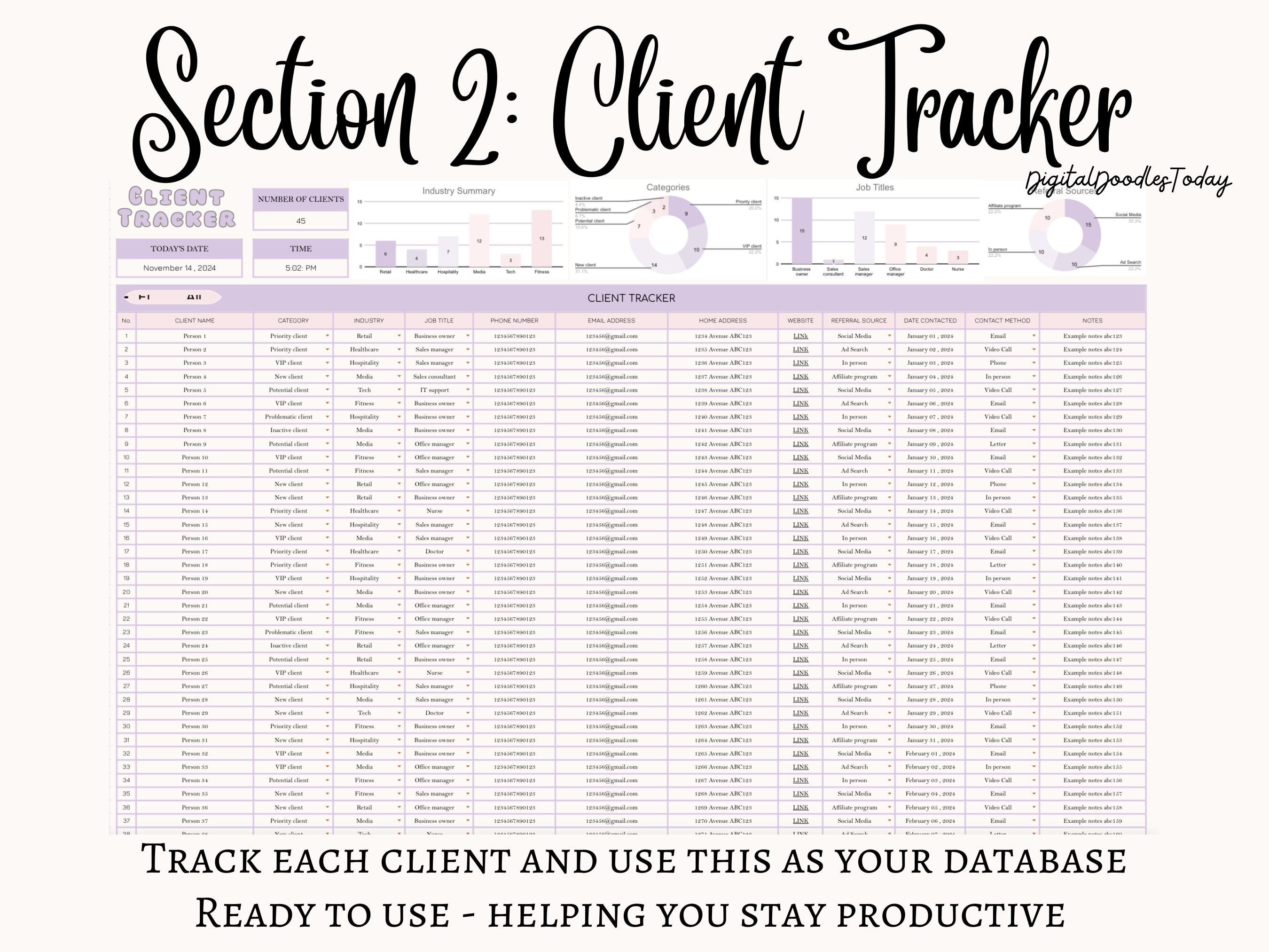 Client Tracker Google Sheets Template | Client Management Spreadsheet ...