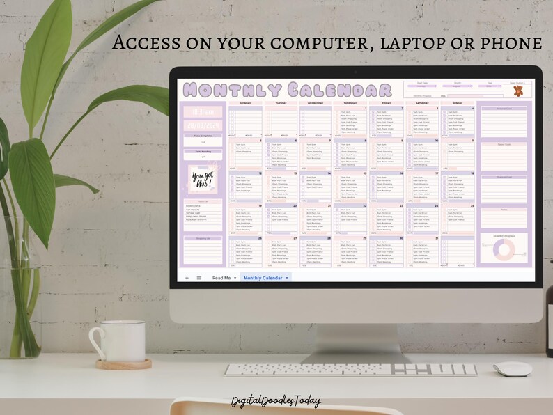 Digital Smart Calendar for Google Sheets, Task Tracker Spreadsheet ...
