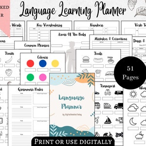 Language Learning Planner printable, Language study notebook, Vocabulary notebook, Polyglot Language Planner, Language learning journal Ipad