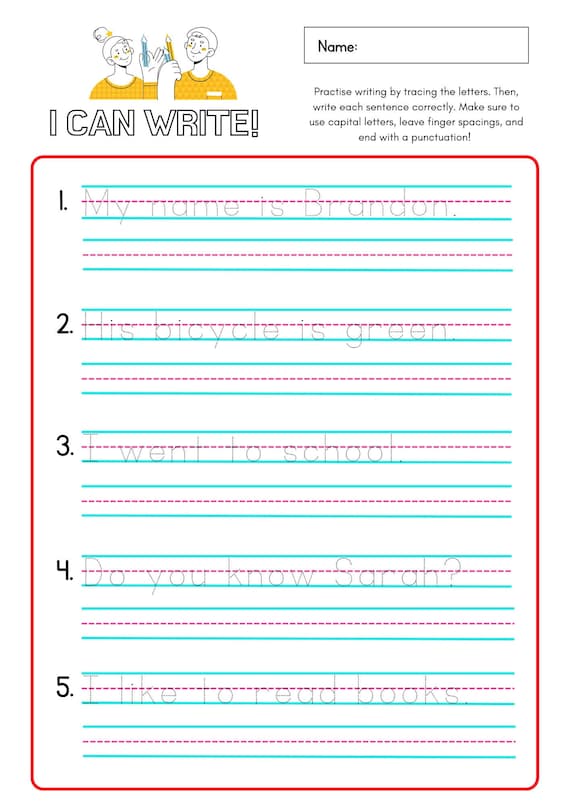 10 Printable Write the Sentence Worksheets - Etsy