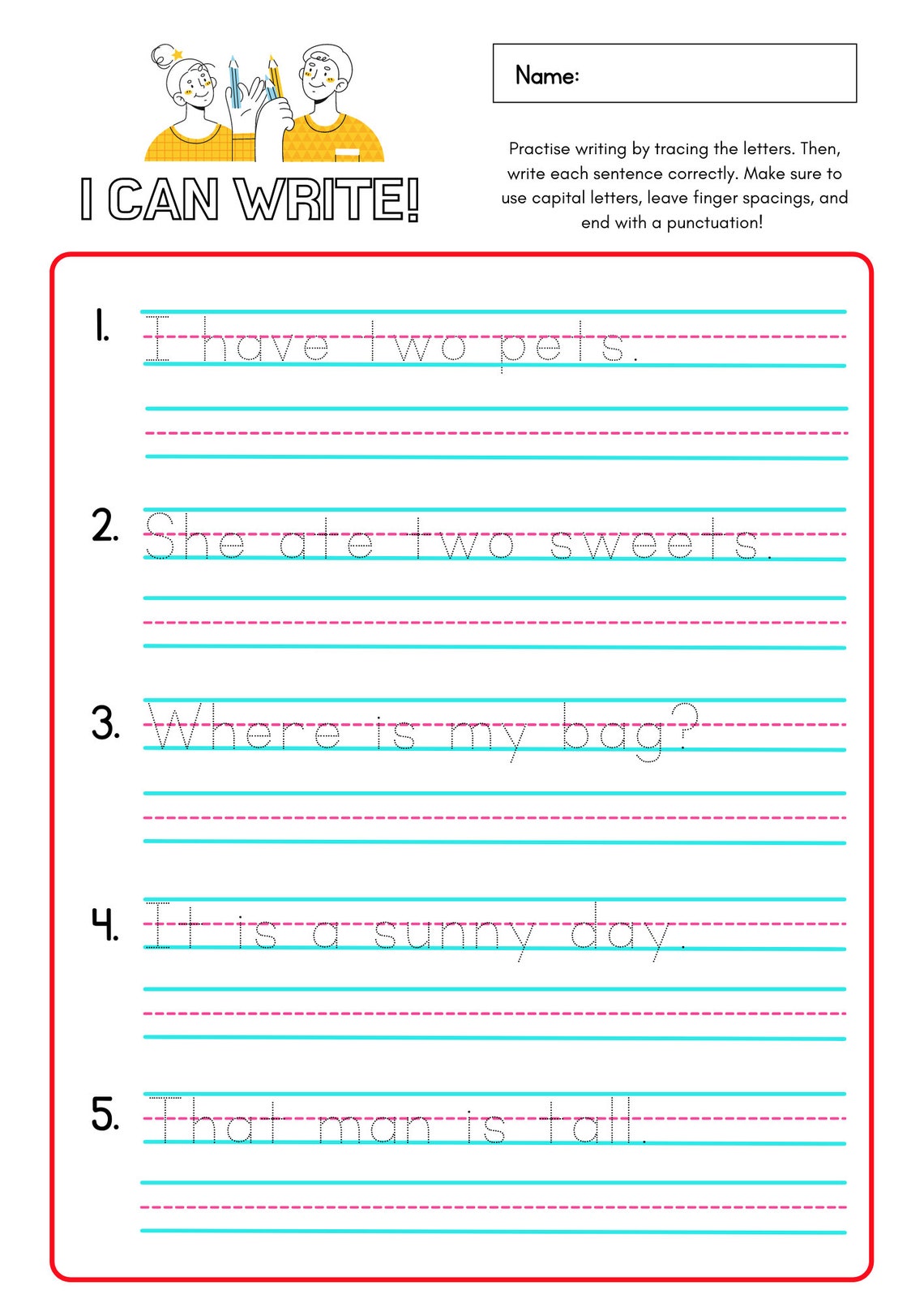 10 Printable Write the Sentence Worksheets - Etsy