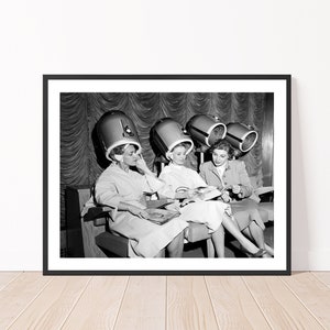 Black and White Vintage Women Photography Vintage Beauty Salon Photo Print, Black and White Retro Poster Print