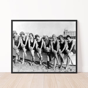 Vintage Beach Photography 1920s Bathing Beauties Photo Print Black and White Beach Photo Print