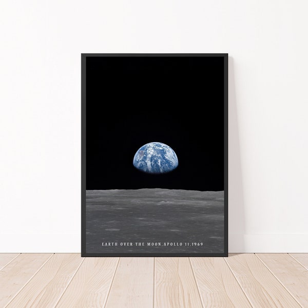 NASA Vintage Poster Earthrise Over the  Moon 1969 Photo Print Poster Apollo 11 Earth Rise Over The Moon Wall Art