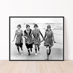 Vintage Beach Photography Black and White  Women Beach Wear 1910 Vintage Fashion Photo Print