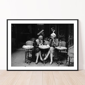 Vintage Black and White Photography Women Sitting at a Café Terrace 1925, Vintage Paris Photo Print