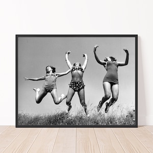 Vintage Beach Photo Black and White Dancing on beach 1950&#39;s Beach Retro Wall Art