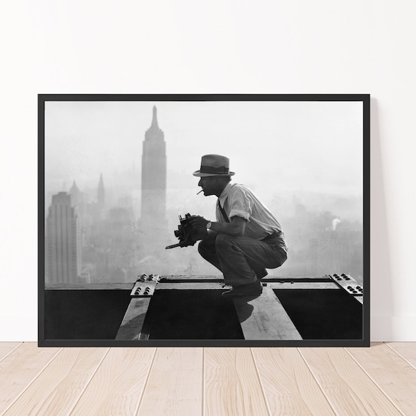 Vintage Photography Print, Portrait of Charles C. Ebbets atop a Skyscraper in NYC 1932, Black and White Photo Print