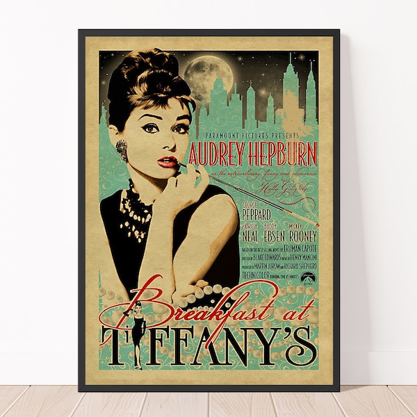 Audrey Hepburn Wall Art  Breakfast at Tiffany's Movie Poster 1961 Vintage Movie Poster