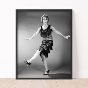 1960s Vintage Photo Woman in Flapper Costume Dancing Black and White Wall Art