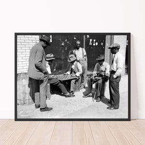 African American Photo Men Playing Checkers in Harlem 1935 Black and White Vintage Photo Print
