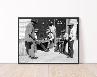 African American Photo Men Playing Checkers in Harlem 1935 Black and White Vintage Photo Print
