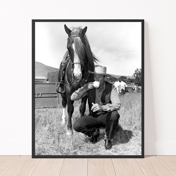 Cowboy Wall Art Black and White Vintage Cowboy Art John Wayne Old Hollywood Photo Poster Print