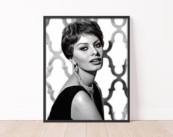 Sophia Loren Print Vintage Black and White Old Hollywood Glam Wall Art