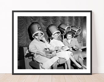 Black and White Vintage Women Photography Vintage Beauty Salon Photo Print, Black and White Retro Poster Print
