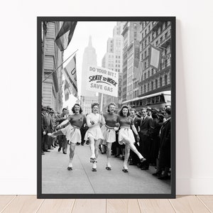 Vintage Women Photography  1940&#39;s Do Your Bit, Skate To Work Save Gas Campaign During World War II Photo Print