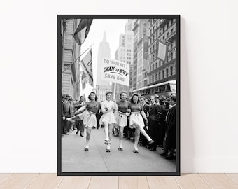 Vintage Women Photography  1940&#39;s Do Your Bit, Skate To Work Save Gas Campaign During World War II Photo Print