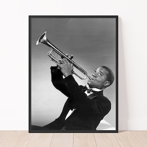 Louis Armstrong Print Jazz Poster Black and White Vintage Music Wall Art