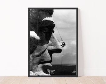 Vintage Historical Photography, The Construction of the Mount Rushmore National Memorial, Detail of Abraham Lincoln 1928 Photo Print
