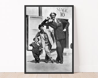 Vintage Photography Print  Black and White  Giant, Dwarf, and Average Man 1940 Wall Art