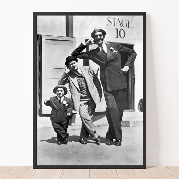 Vintage Photography Black and White  Giant, Dwarf, and Average Man 1940 Photo Print Poster