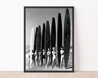 Vintage Surfers Beach Photography  Black and White Surfers Photo Print Retro Photo Print