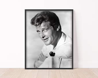 Roger Moore Black and White Photo Print Classic Hollywood Wall Art Retro Home Decor
