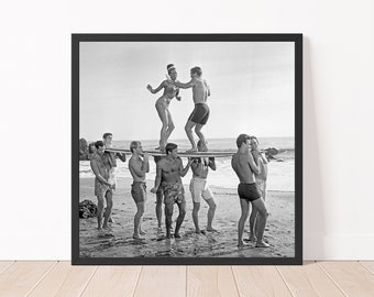 Surfers Beach Party Photography Vintage Surfers Poster Black and White Photo Print