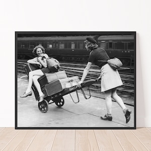 Black and White Women Photography 1939 Vintage Women at Train Station Photo Print