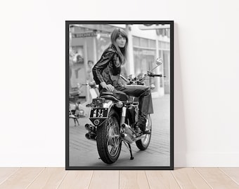 Francoise Hardy Photo Print Vintage Photography Print Black and White  Françoise Hardy on Motorbike Poster