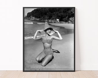 Vintage Beach Woman Photography 1953 Black and White Beach Photo Print