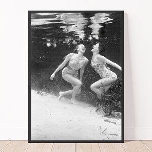Black and White Underwater Photo Bobbing for Apples 1959 Women Vintage