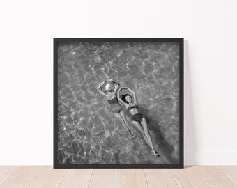 Black and White Fashion Photography Vintage Women Photo 1948 Swimsuit Models in a Swimming Pool Print