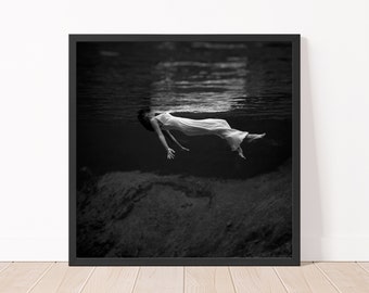 Photography Print  Black and White Floating Woman by Toni Frissell 1947, Vintage Photograph Weeki Wachee Spring Photo Print