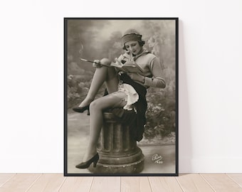 Vintage 1920s Flapper Girl Black and White Roaring Twenties Boudoir Print