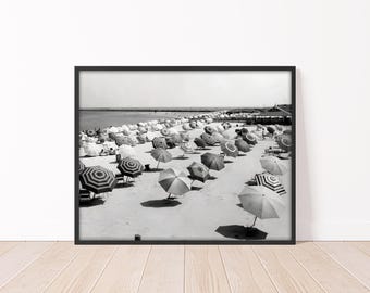 Vintage Beach Photo Beach Umbrellas Print Black and White Beach Decor Wall Art
