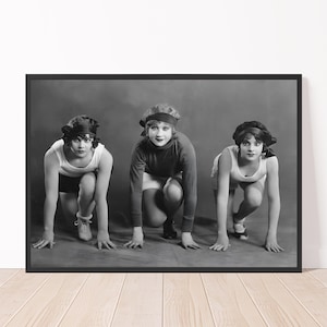 Photos of Women Black and White Vintage Female Runners Photography Print