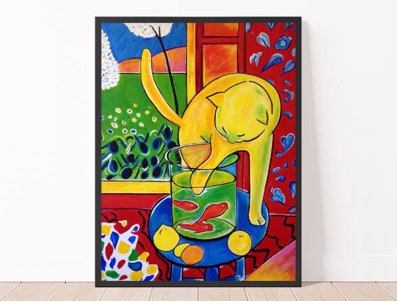 Matisse Art The Cat with Red Fish Matisse Wall Art Gift for cat Lover Colorful Cat Wall Decor
