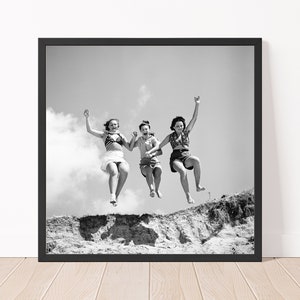 Vintage Photography Women on Beach 1930s Photo Print Black and White Fine Art