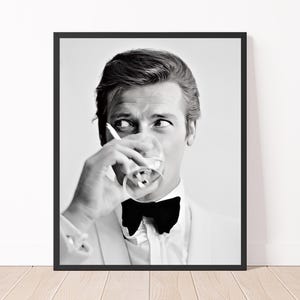 Vintage Black and White Roger Moore Photo Print Classic Hollywood 007 James Bond Poster