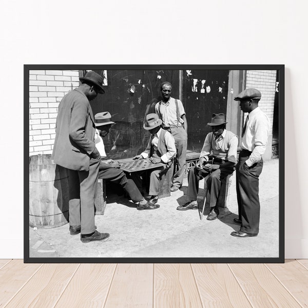 Vintage Photography  African American Men Playing Checkers in Harlem 1935 Black and White Vintage Photo Print