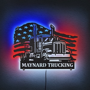 Custom Semi truck driver LED Neon Sign, patriotic decor for outdoor, fourth of July, American flag, transportation business,  gifts for dad