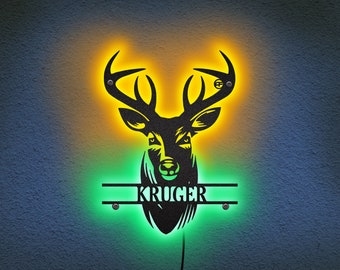 Personalized Deer Head Metal Sign With Neon LED Light, Hunting Sign,  Hunting Lover, Deer Hunting, House Decor, Wall Hanging, Man Cave Sign 