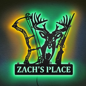 Personalized Deer Bow Hunting Neon LED metal wall art, Hunter Gift Custom Name, gifts for men, gift for hunter, Custom Hunting Neon Sign