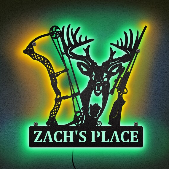 Personalized Deer Bow Hunting Neon LED metal wall art, Hunter Gift Custom Name, gifts for men, gift for hunter, Custom Hunting Neon Sign