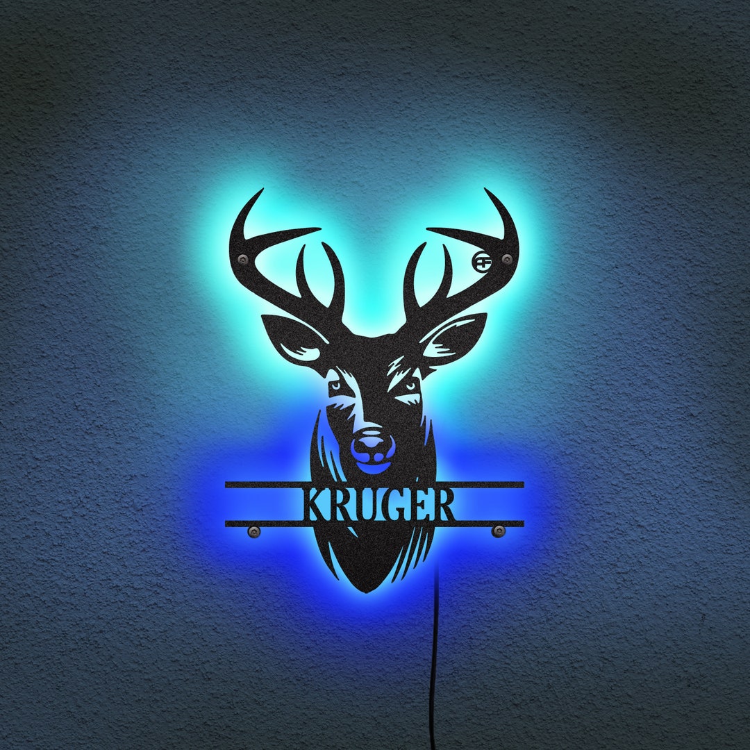 Personalized Deer Head Metal Sign With Neon LED Light, Hunting Sign, Hunting Lover, Deer Hunting