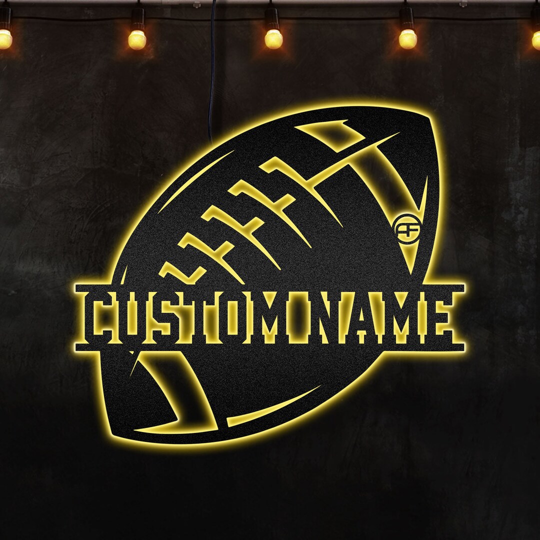 Custom Football Wall Art RGB LED Lights Backlit Sign Player Name Personalized Sports Decor Metal