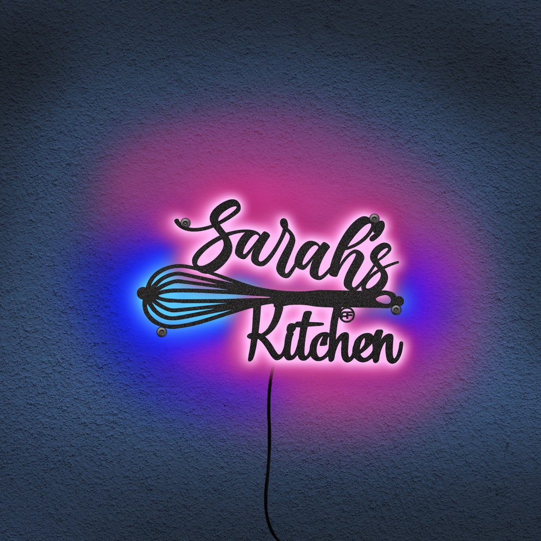Whisk Custom Name LED Neon Metal Sign, Personalized Kitchen Signs